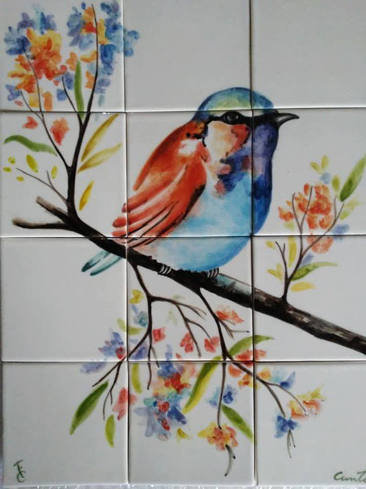 12 Tiles "Pajarito" Ceramic Mural image 0