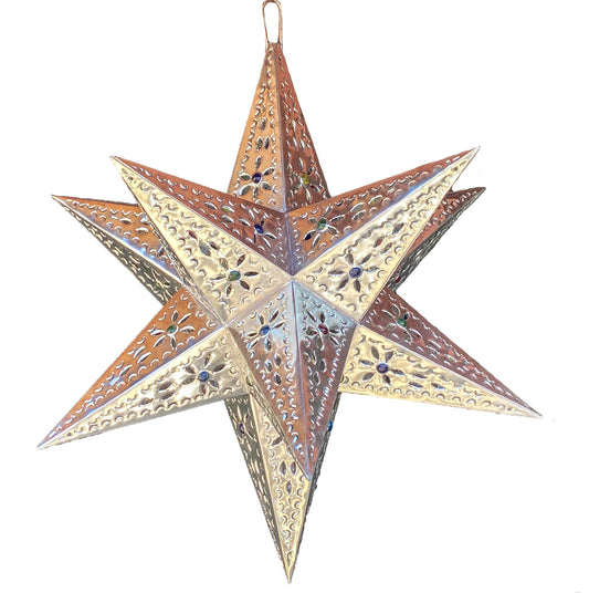 Beautiful Extra Large Punched Tin Hanging Star 24″ - Unwired image