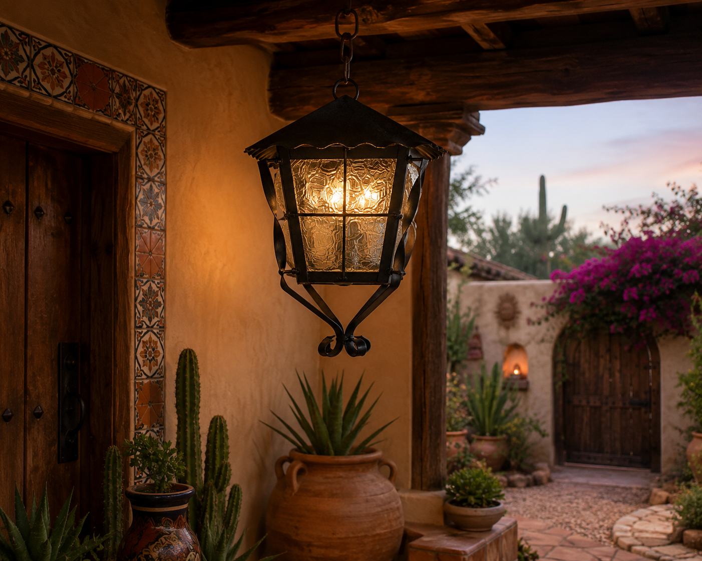 Crackle Blown Glass Pendant Lamp – "Farol San Luis"